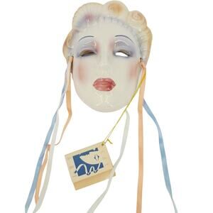 Clay Art About Face Line Ceramic Mask 7" Flapper Girl Blue Star Snowflake Face